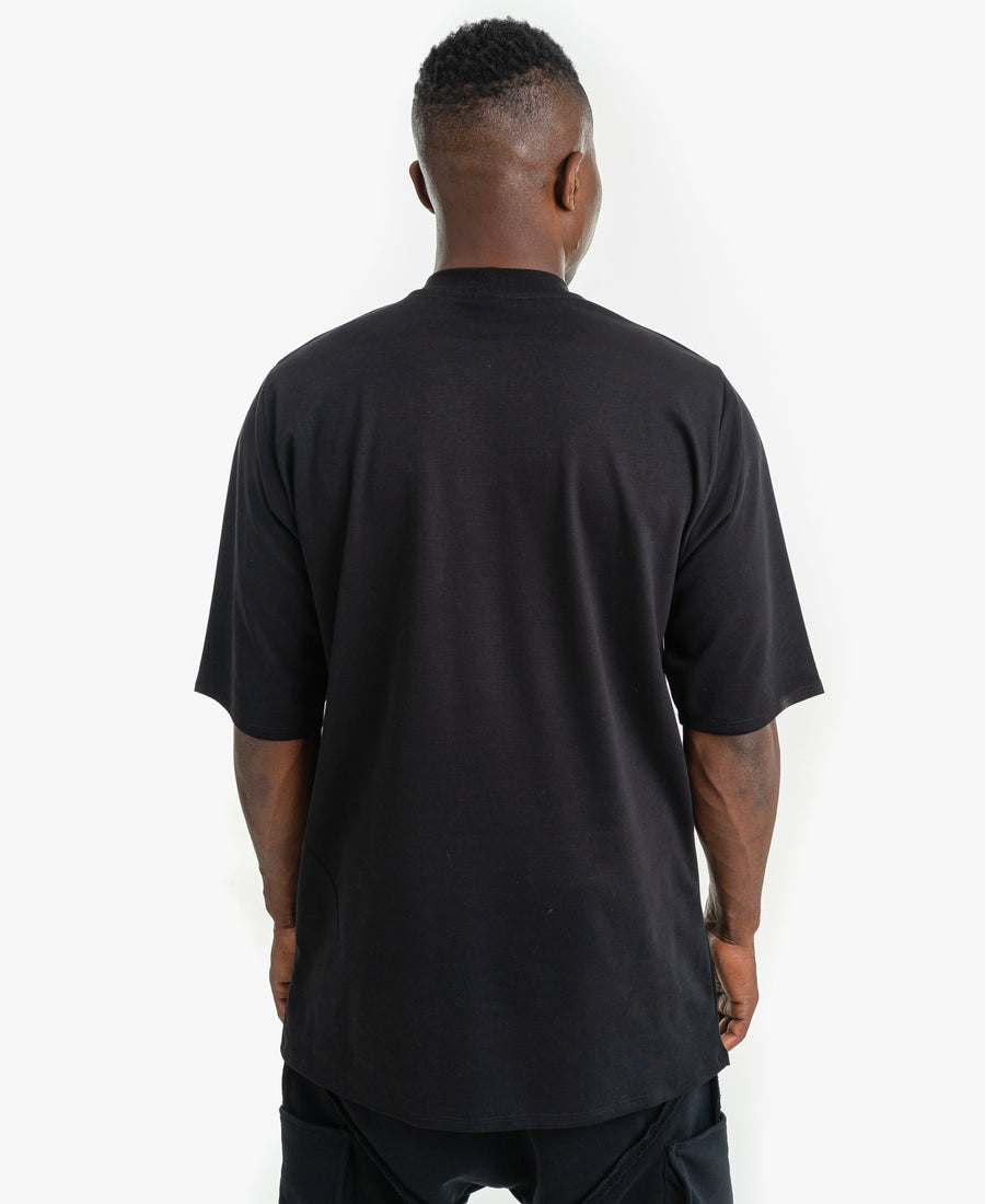 Black T-Shirt with Printed Text and Logo