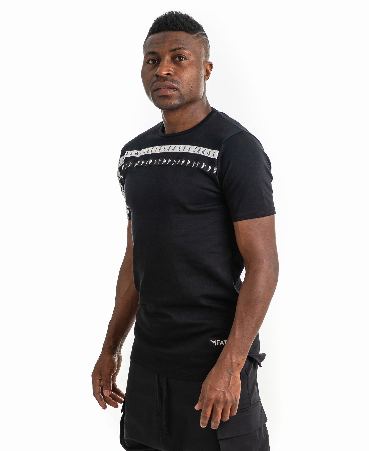 Tricou negru cu banda orizontala logo Fatai Style