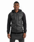 Black Tracksuit Top in Cotton and Faux Leather