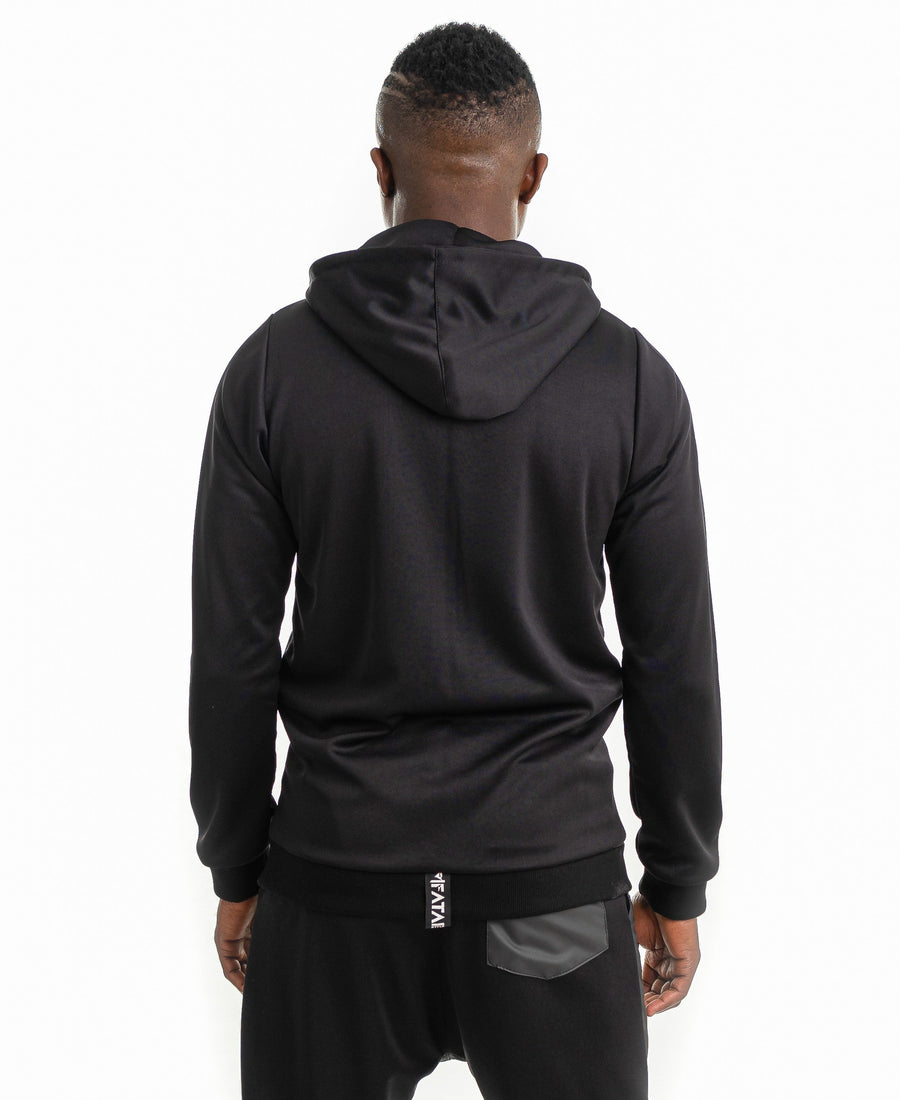 Black Tracksuit Top in Cotton and Faux Leather