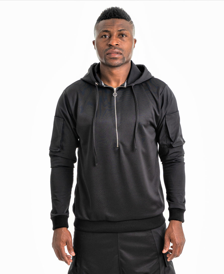 Black Sweatshirt with Applied Sleeve Details