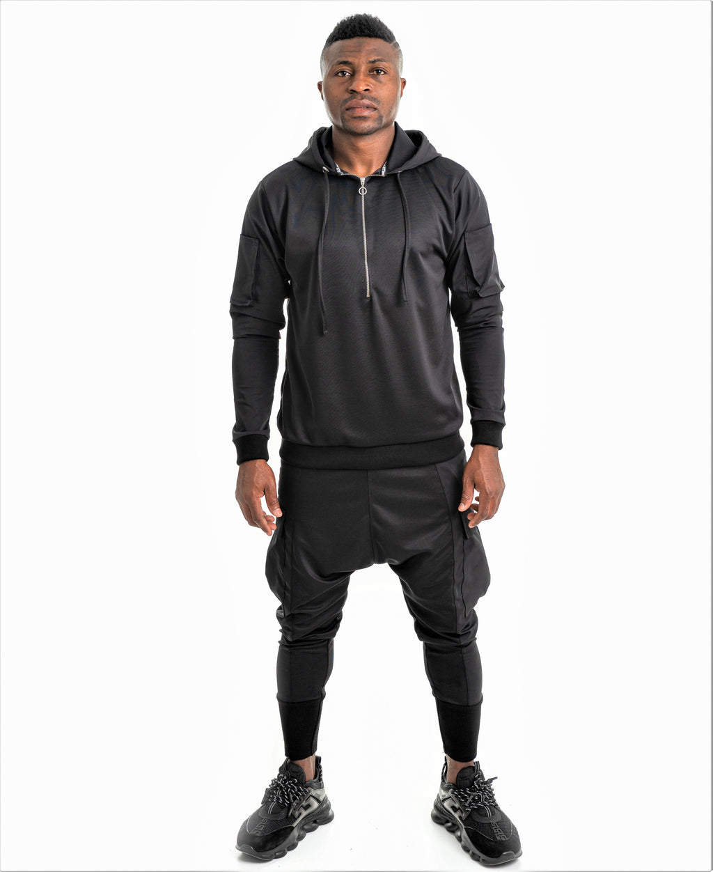 Black Two-Piece Set with Patch Pockets