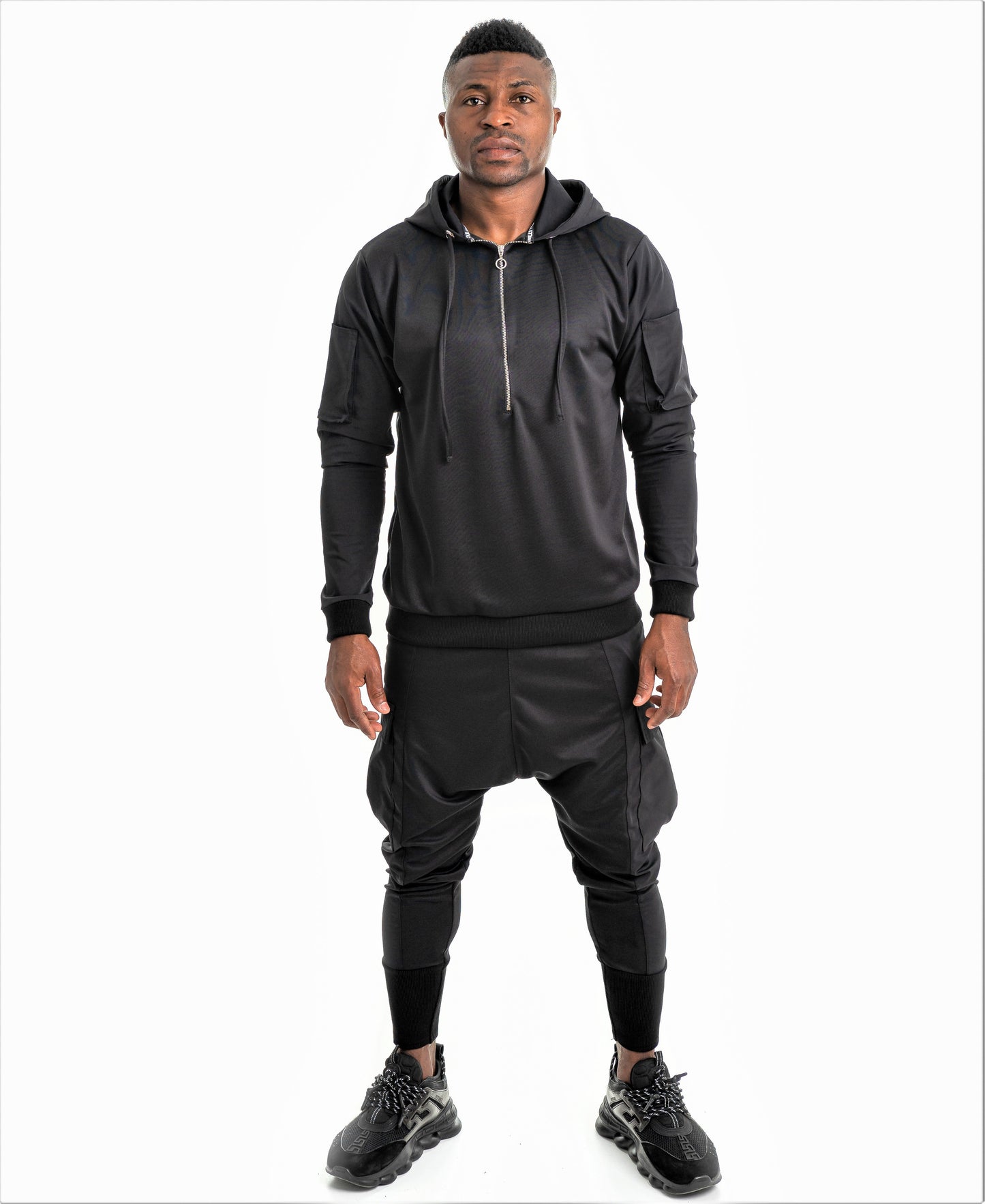 Black Two-Piece Set with Patch Pockets