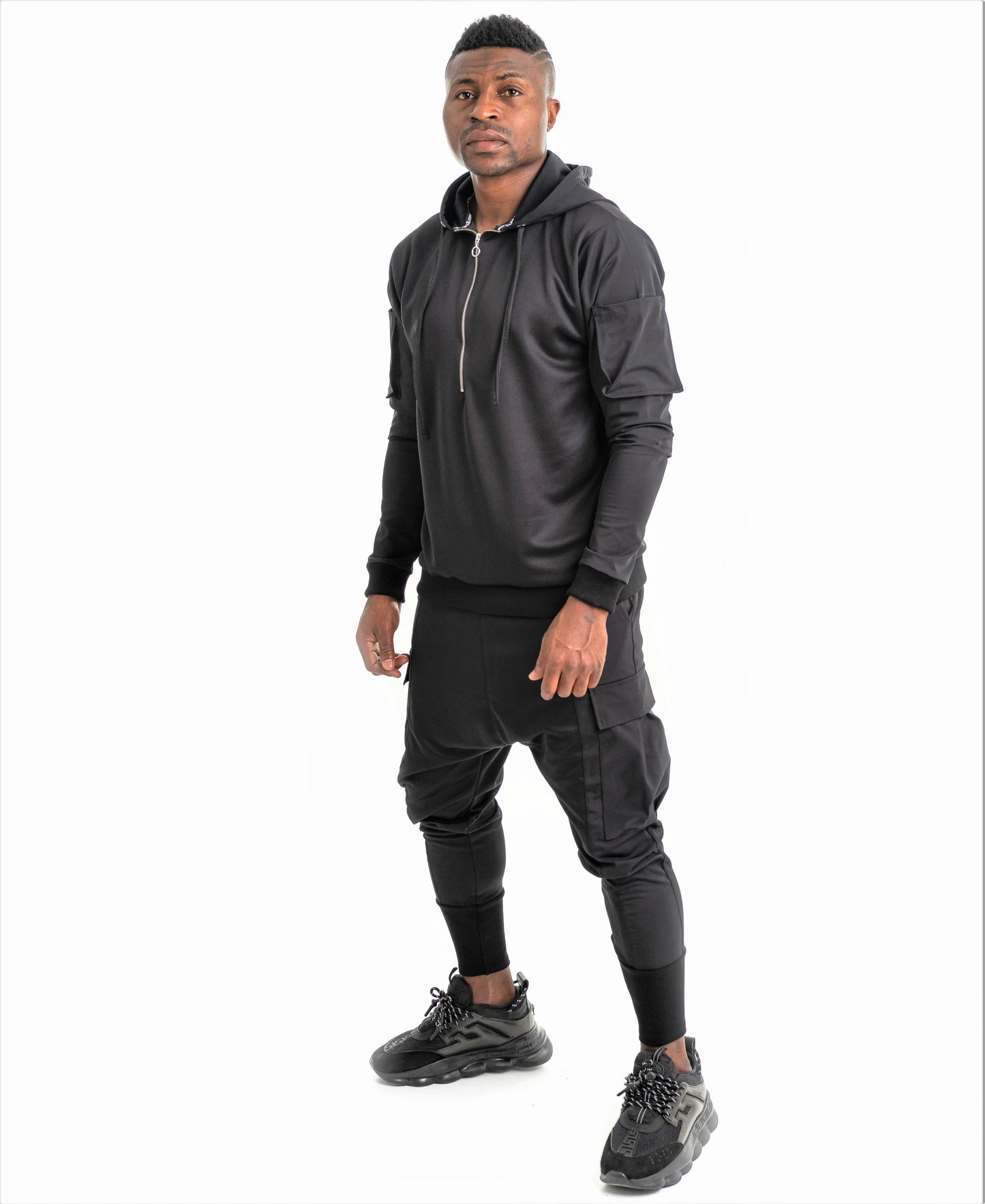 Black Two-Piece Set with Patch Pockets