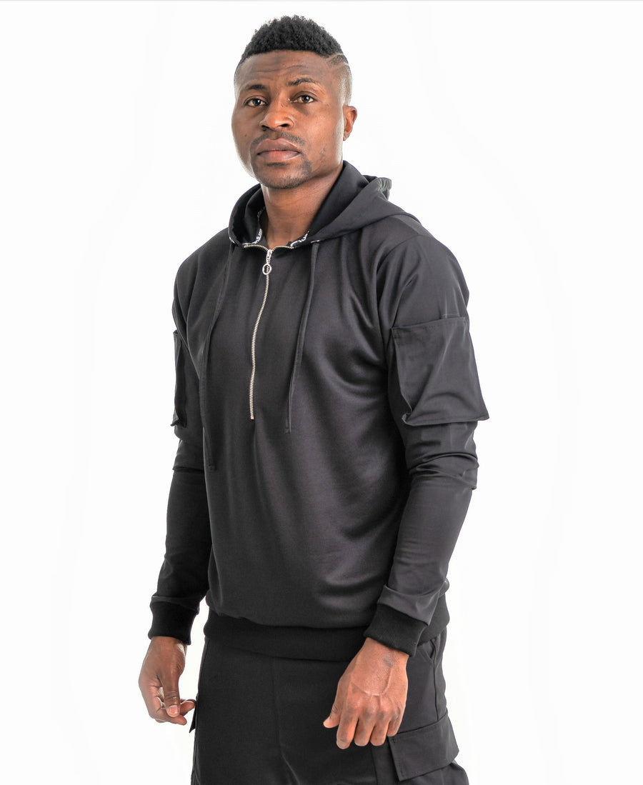 Black Sweatshirt with Applied Sleeve Details