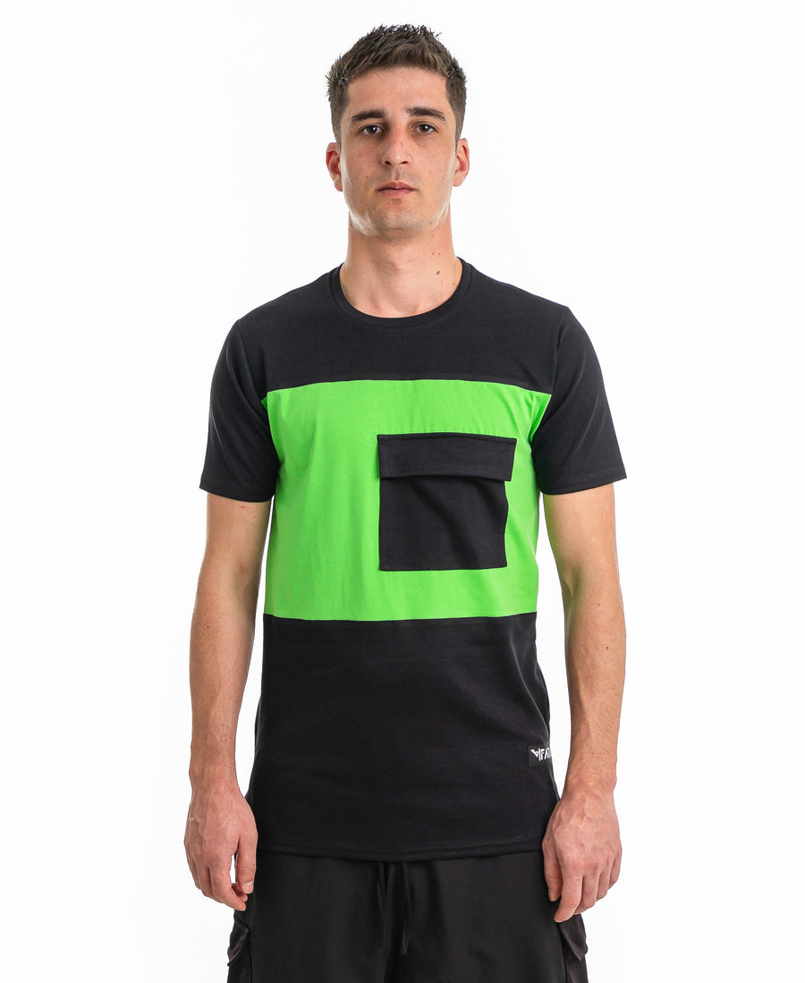 Black and Green T-Shirt with Applied Pocket