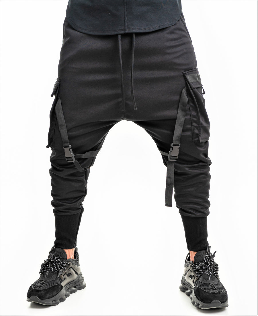 Black Trousers with Applied Pockets and Buckle