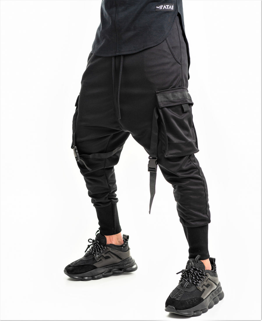 Black Trousers with Applied Pockets and Buckle