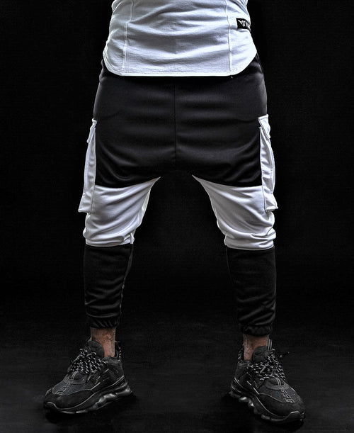 Black and White Trousers with Patch Pockets and Buckle