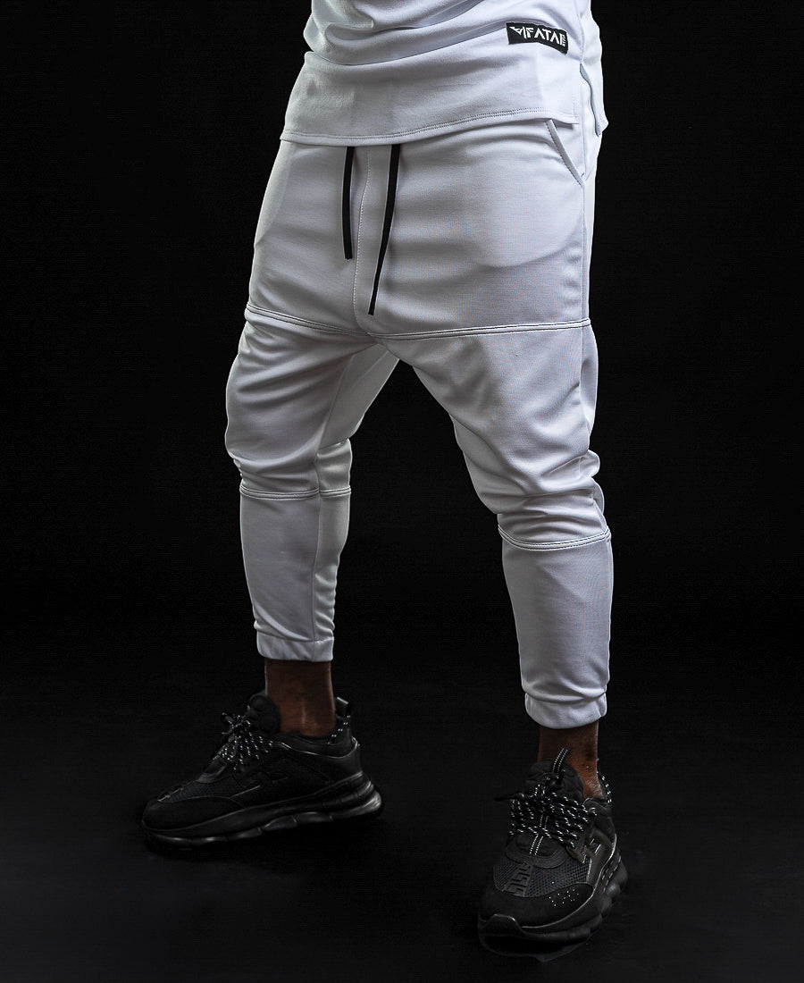 White Trousers with Double Horizontal Seams
