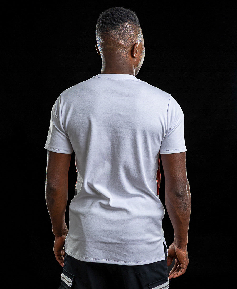 White and Orange T-Shirt with Applied Pocket