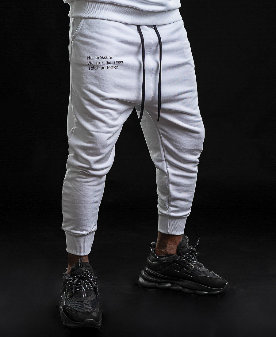 White Trousers with Printed Text
