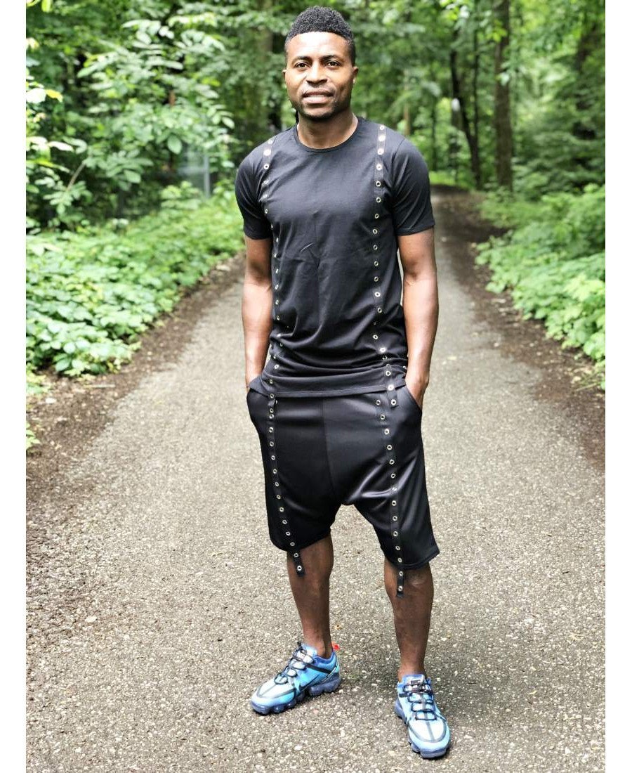 (SET) Tracksuit ''Black with double metal accesories'' (t-shirt+trousers) - Fatai Style