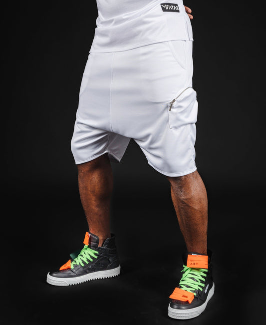 Pantaloni albi cu buzunare laterale fermoare