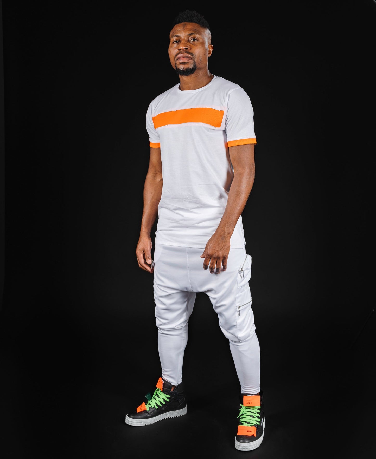 White trousers with multiple pockets
