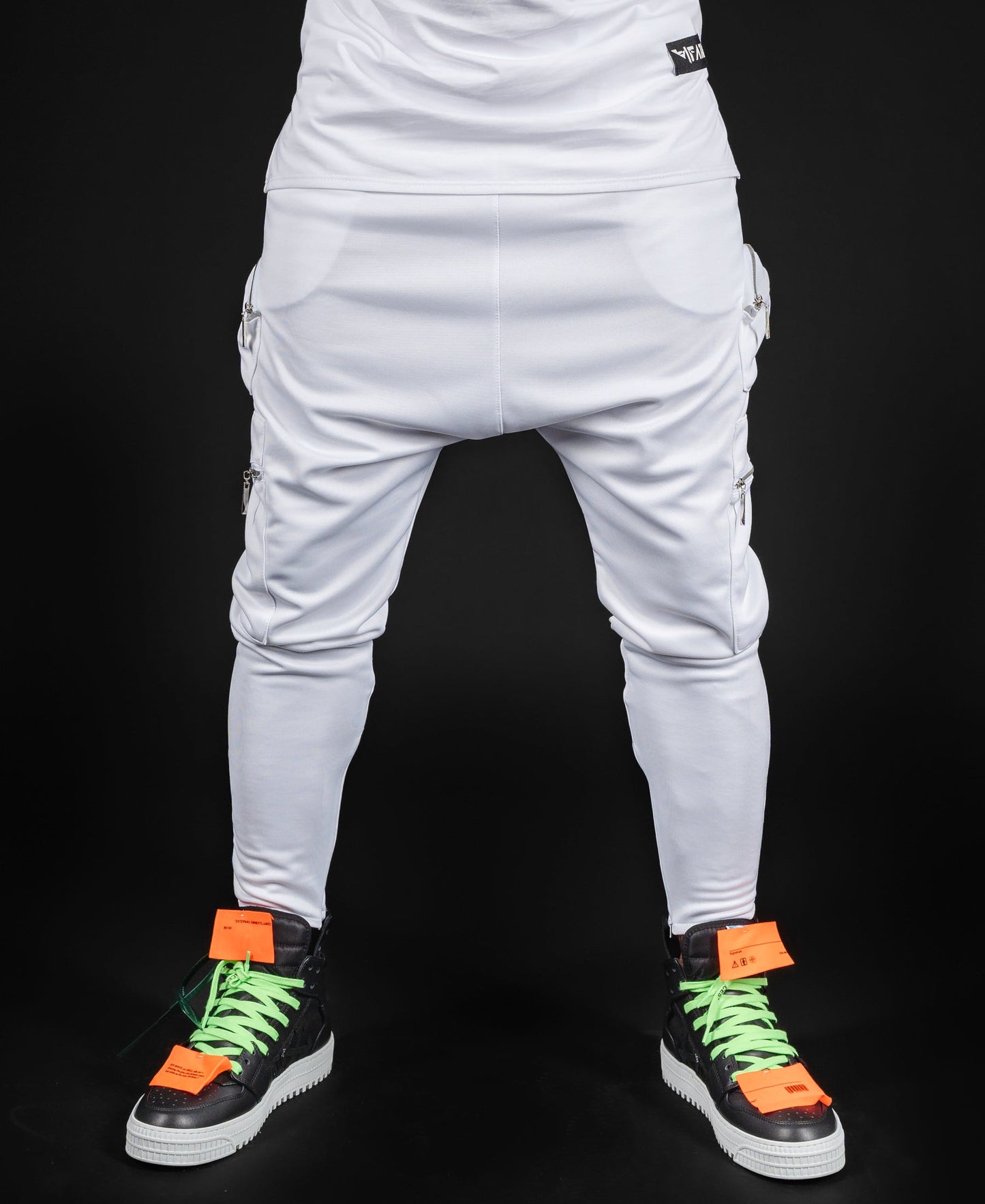 White trousers with multiple pockets