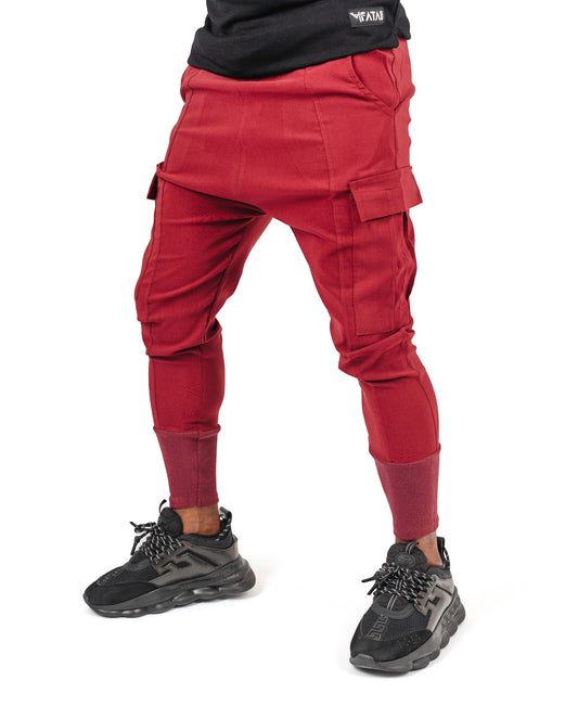 Pantaloni burgundy cu buzunare laterale cu clapeta