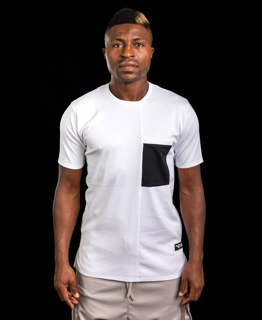 White t-shirt with black pocket