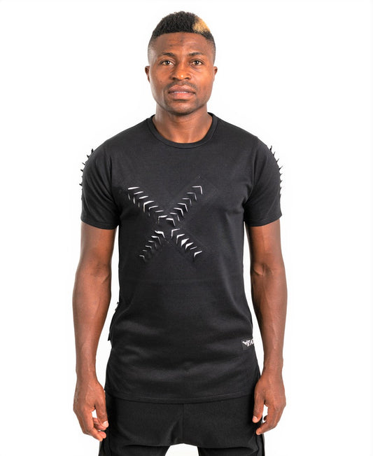 Black t-shirt with multiple white cuts