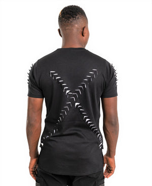 Tricou negru cu multiple taieturi albe