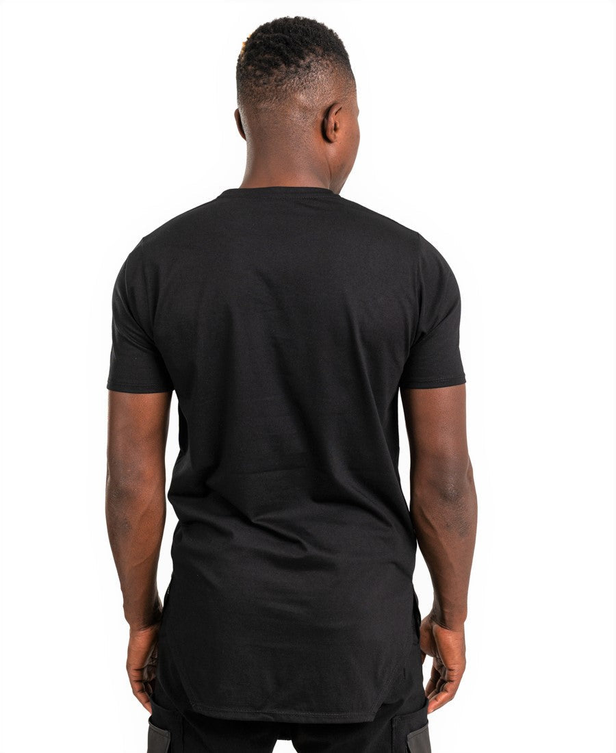 Black t-shirt with multicolor sewings