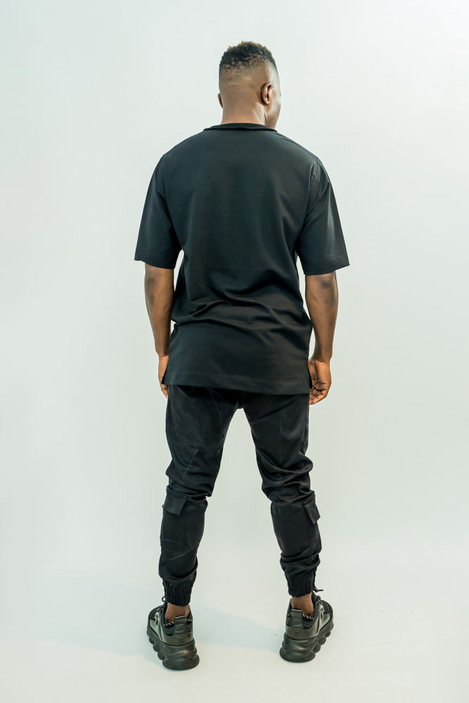 Black t-shirt with design in the front