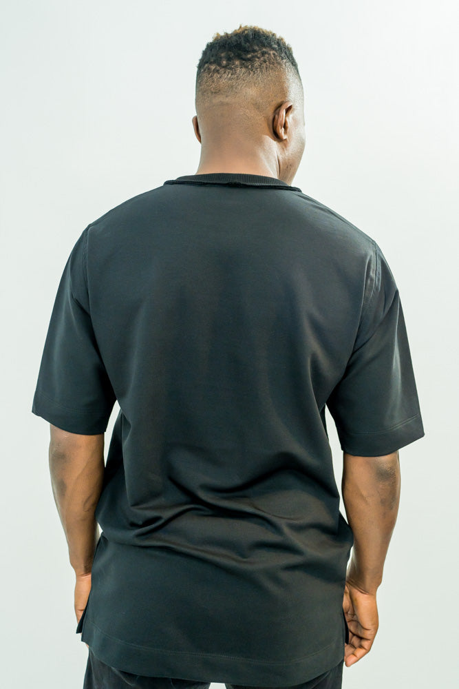 Black t-shirt with design in the front