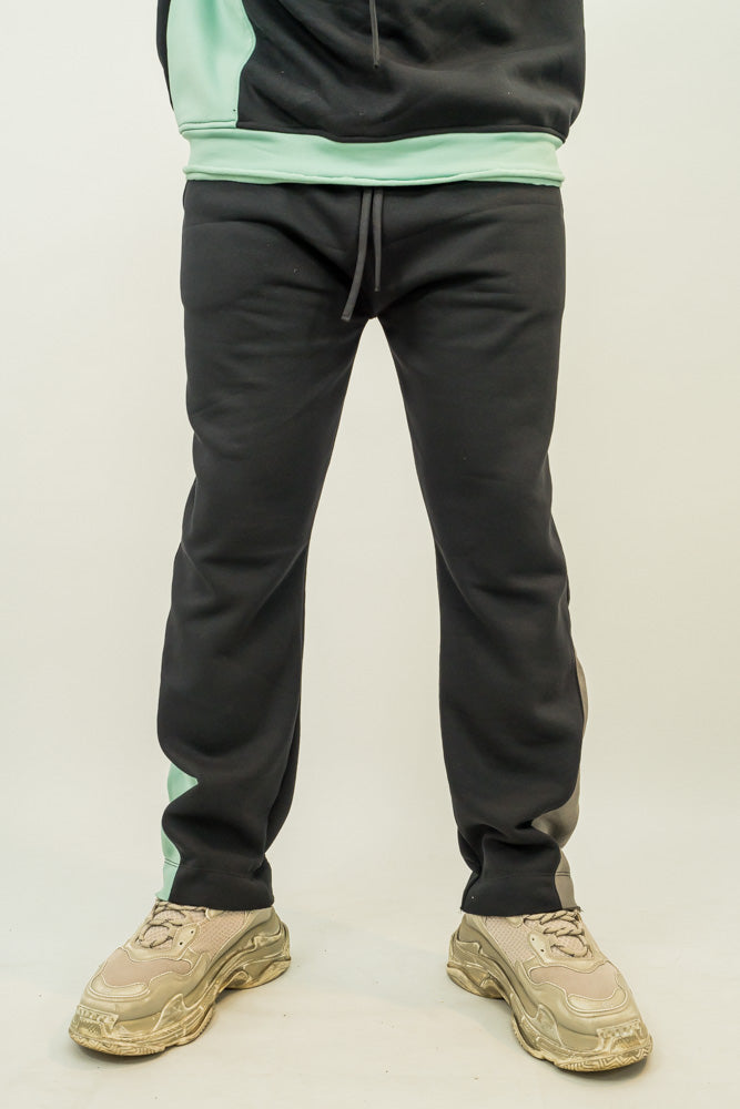 Pantaloni negri cu detaliu verde menta