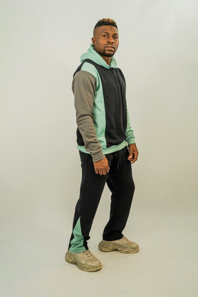 Pantaloni negri cu detaliu verde menta