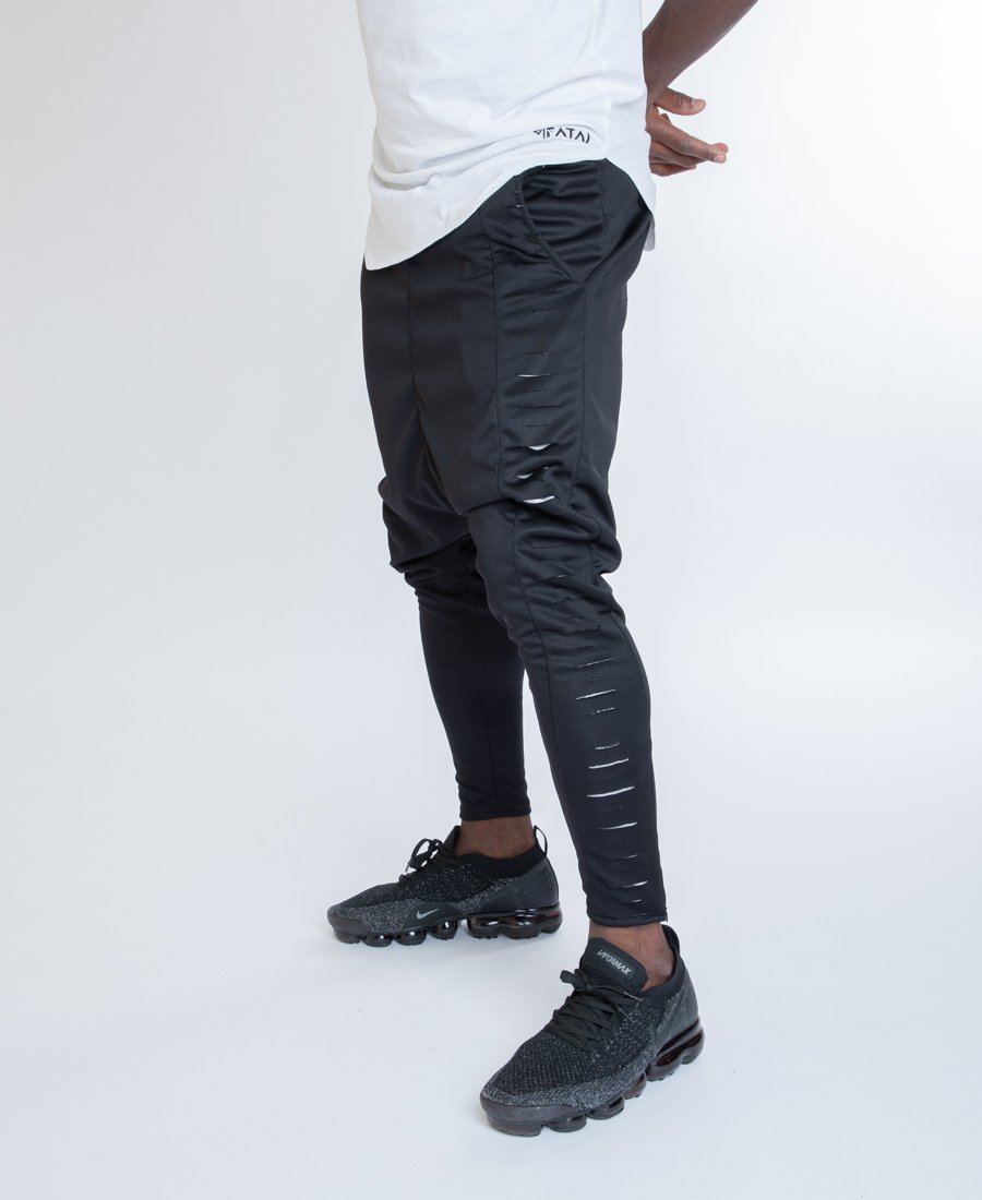 Black trousers with side grey cuts - Fatai Style