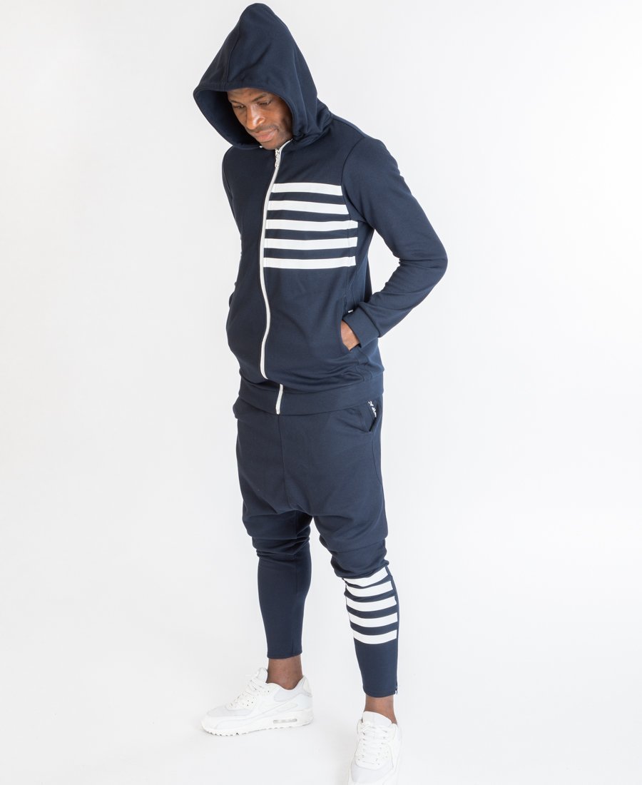 Tracksuit dark bleu with printed white lines - Fatai Style
