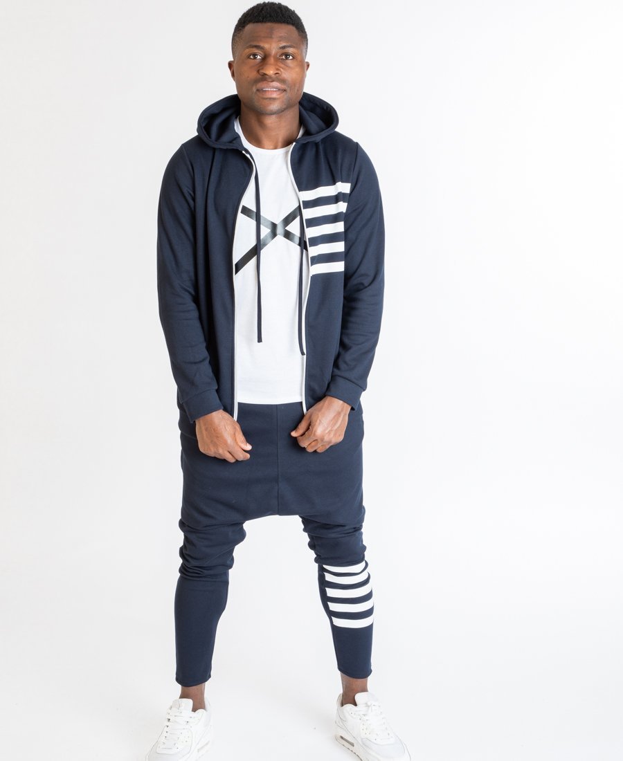 Tracksuit dark bleu with printed white lines - Fatai Style