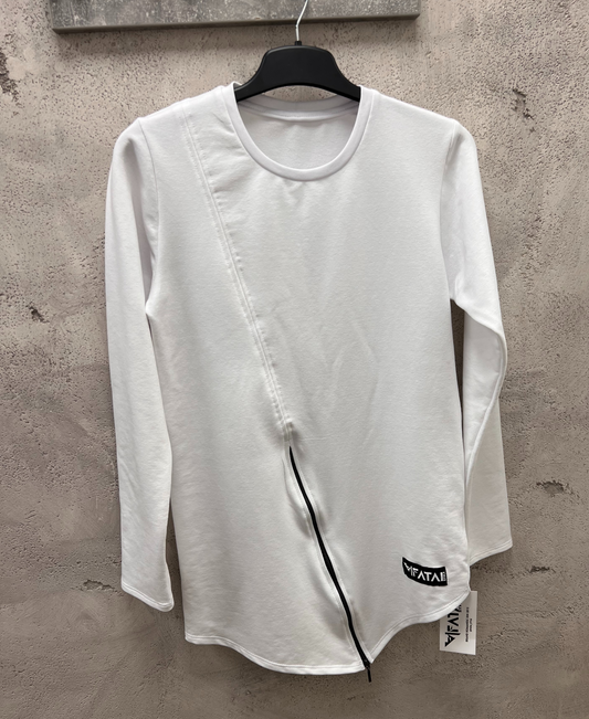 Bluza alba cu fermoar diagonal