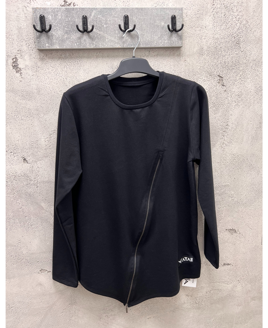 Bluza neagra cu fermoar diagonal