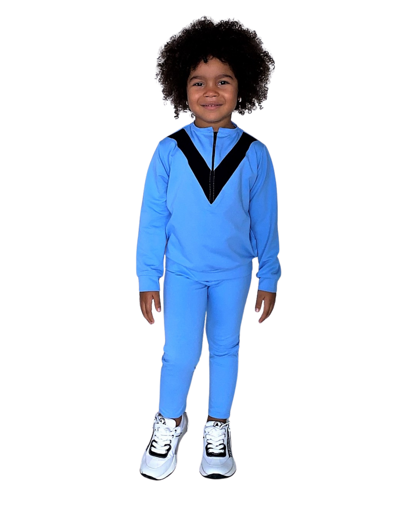 Compleu fete albastru cu negru (bluza+colant)