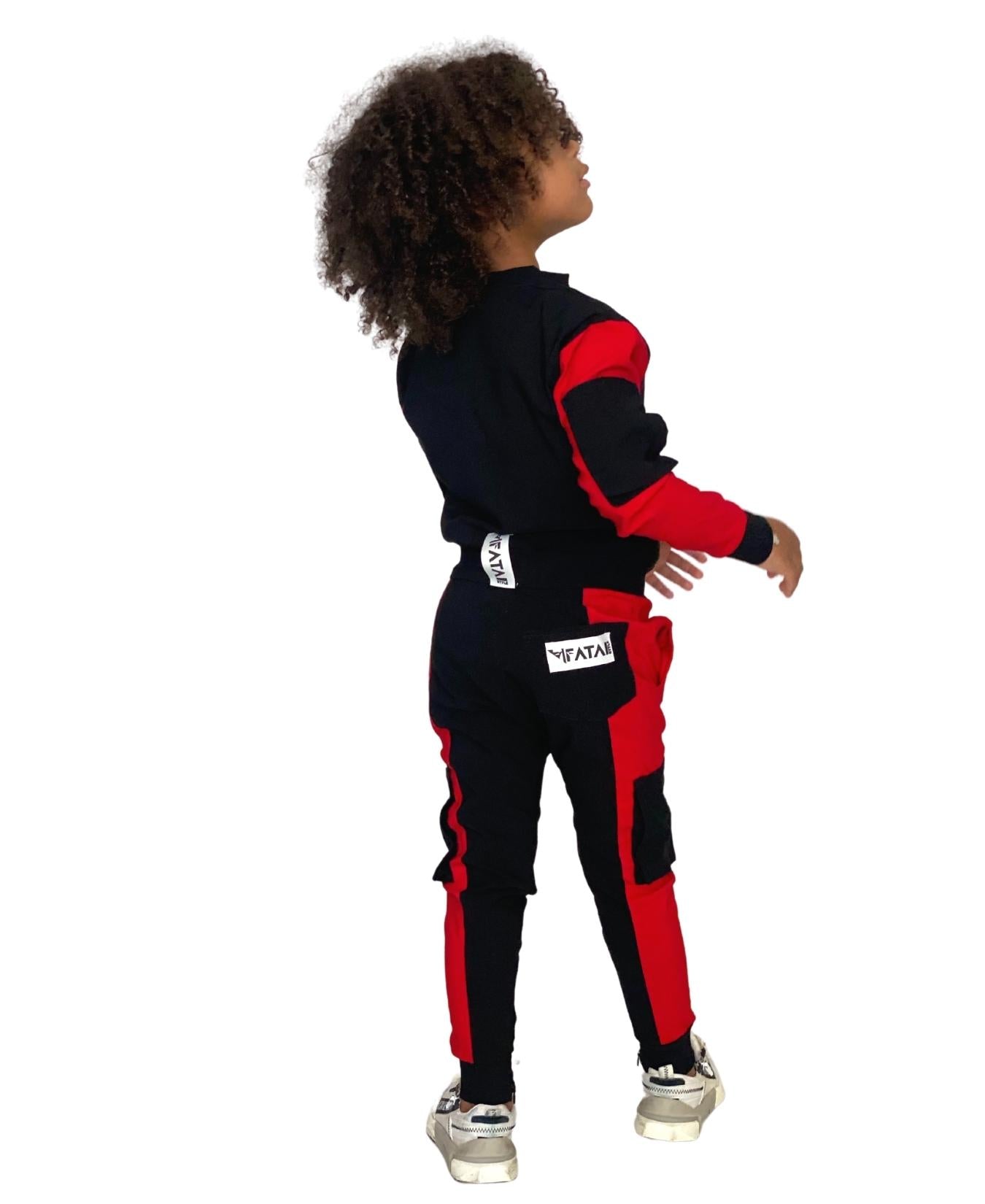 Pantaloni unisex negru/rosu