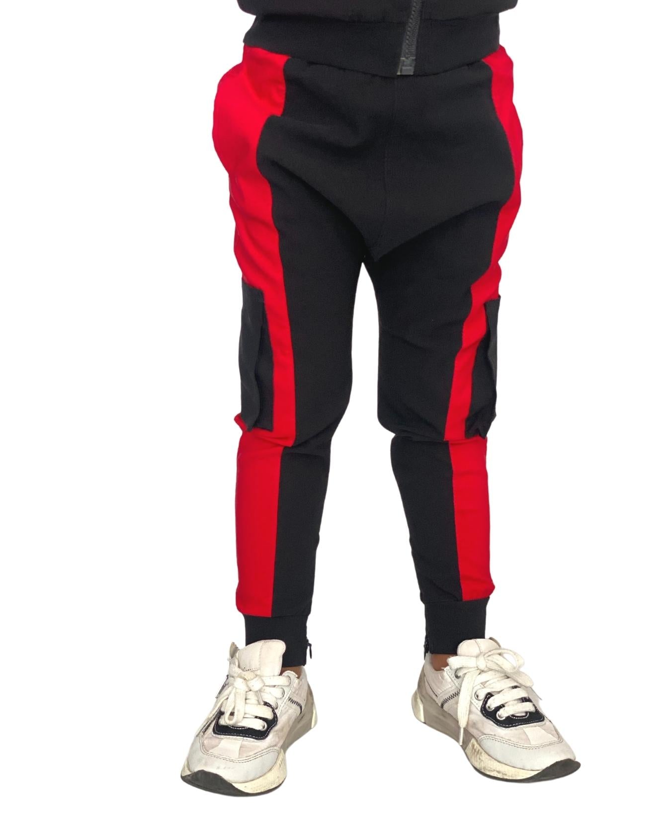 Pantaloni unisex negru/rosu