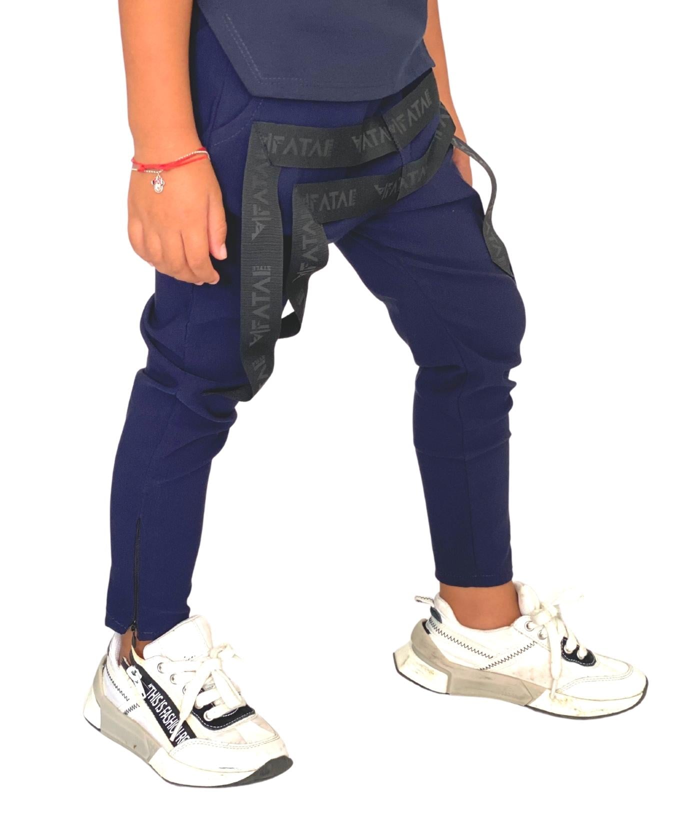 Pantaloni unisex bleumarin cu detalii cu logo