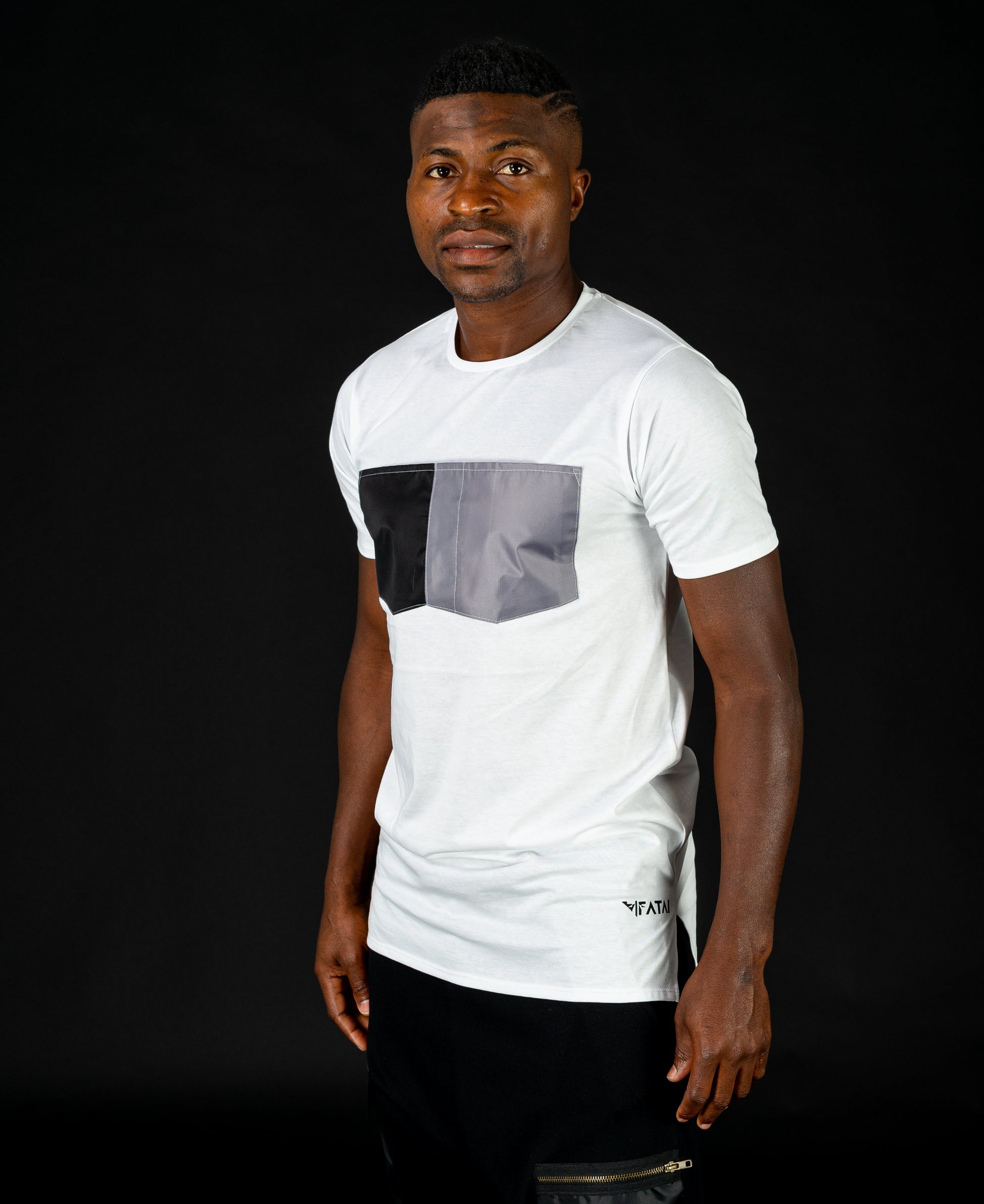 White t-shirt with black and grey design - Fatai Style