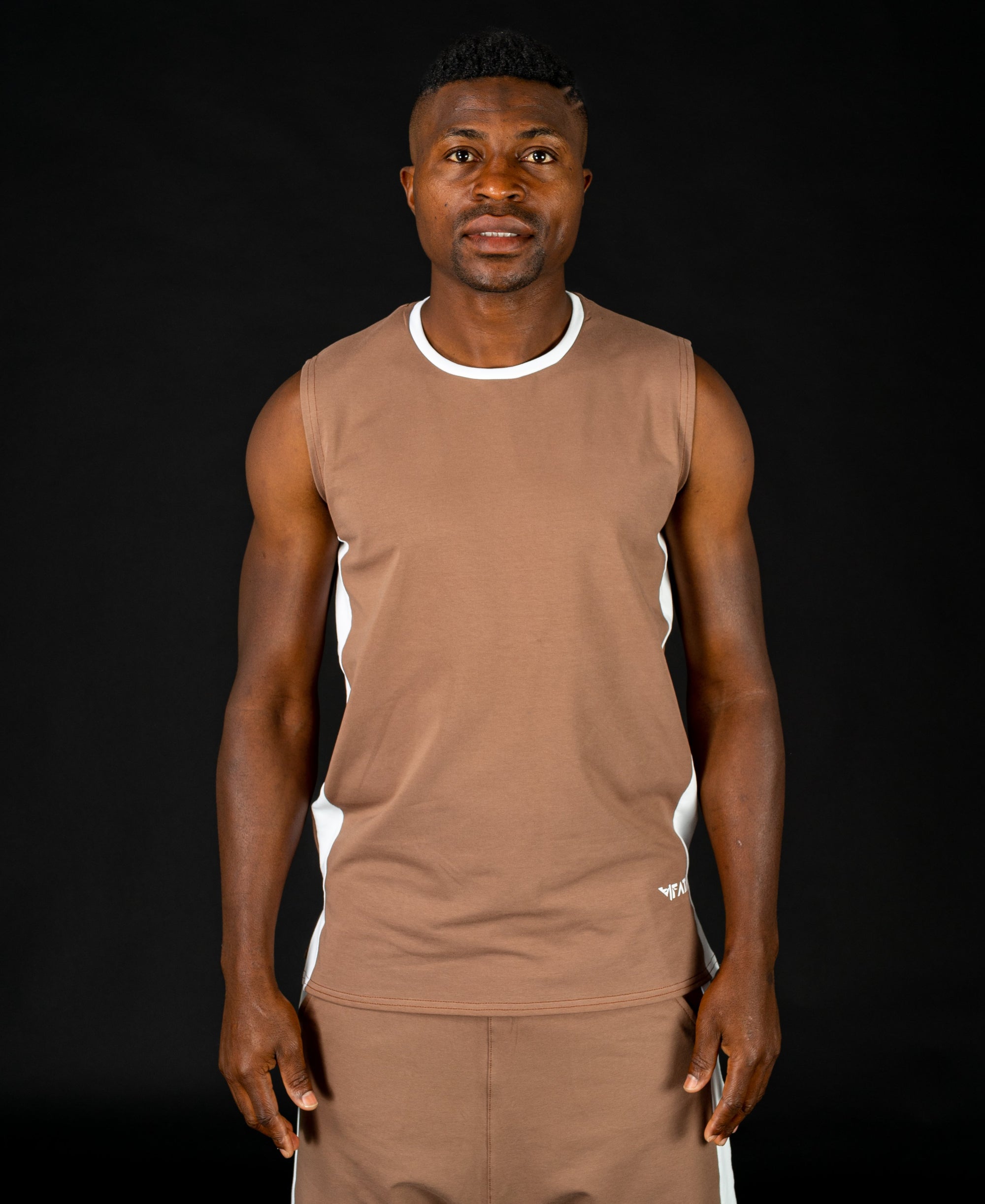 Brown sleveless t-shirt with white line - Fatai Style