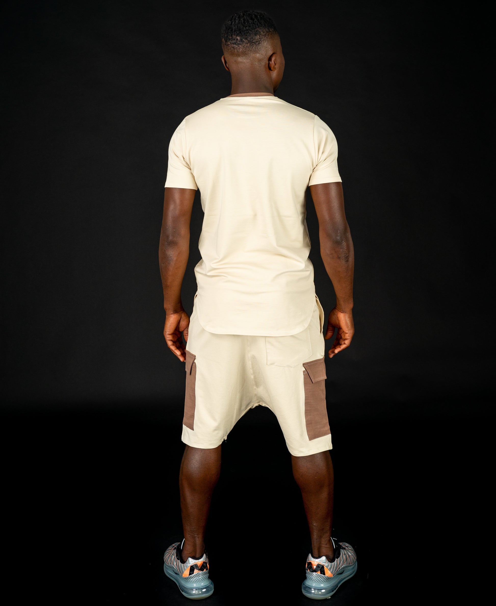 Beige tracksuit with brown design (t-shirt+short trousers) - Fatai Style
