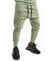 Green trousers with printed text