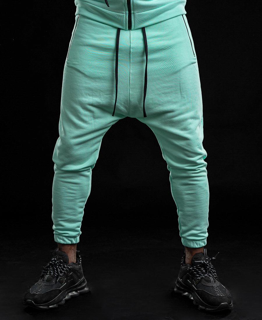 Pantaloni verde menta cu fermoar la buzunare