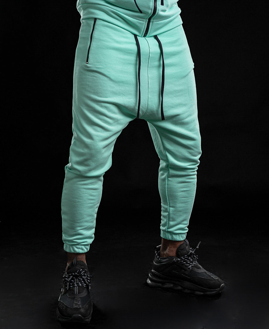 Pantaloni verde menta cu fermoar la buzunare